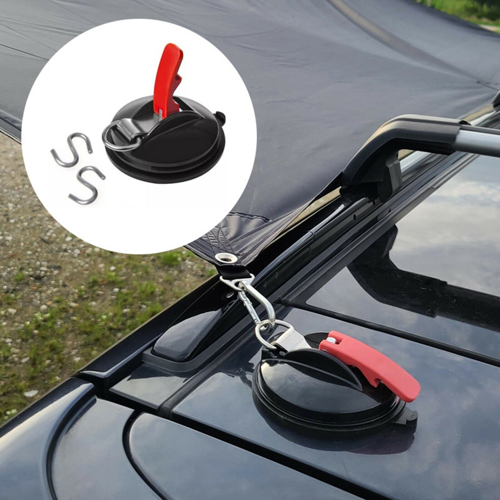 4X Suction Cup Anchor Tie Down Car Side Awning Durable With Securing S Hook
