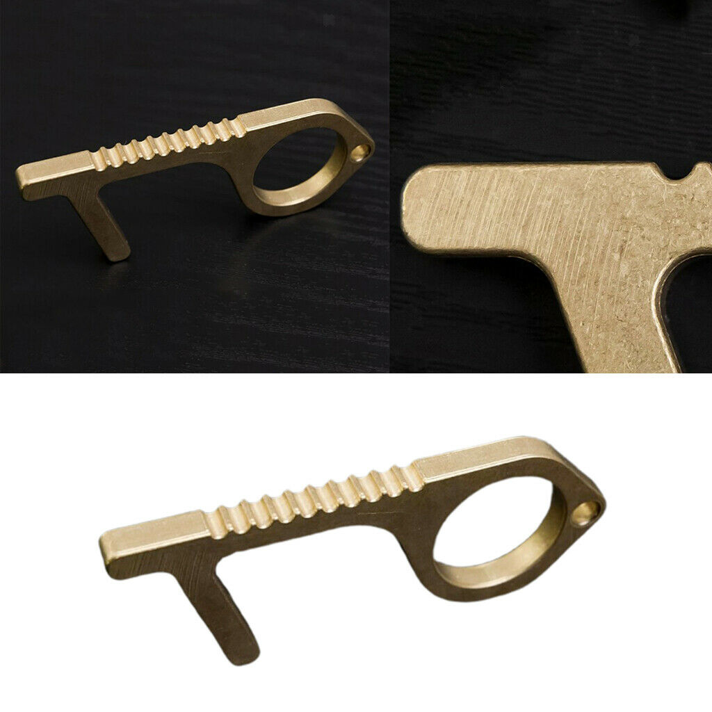 Non Contact Hand Brass Door Opener Handle Key Tool Keychain Avoid Touching