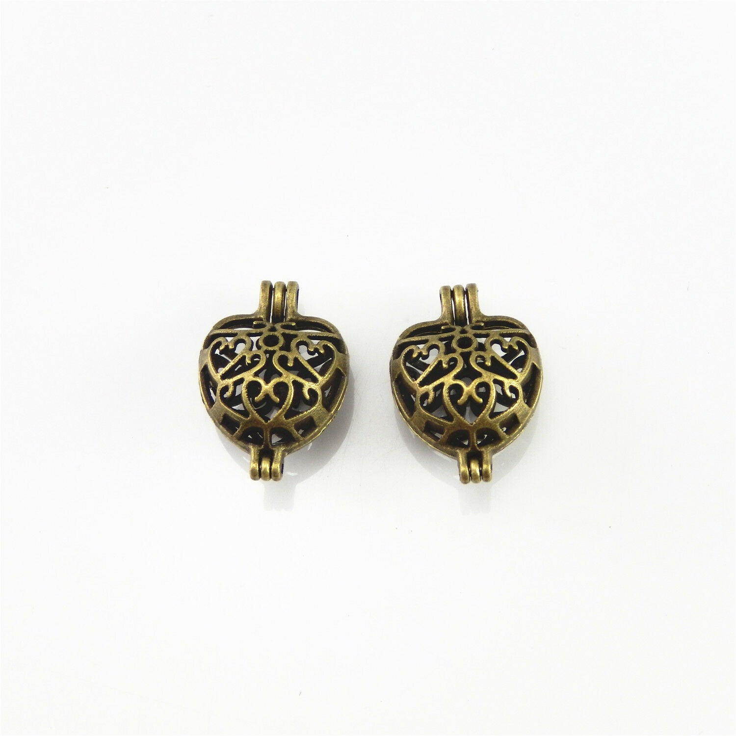 4 pcs Hollowed Bronze Alloy Mini Heart Shaped Locket Handmade Pendants Findings