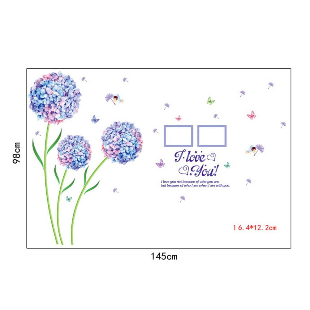 Blue Flower Ball Dandelion Wall Stickers Entrance Bedroom TV Wall Xmas BarDec Tt