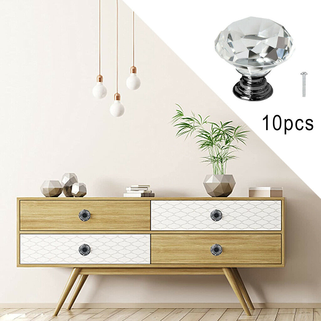 10pcs Clear Crystal Diamond Drawer Knobs Shining Cabinet Door Handles Grips