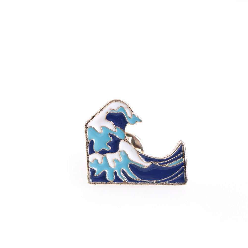 1PC Blue waves brooch Enamel Pin buckle Metal Brooch Coat Jacket Bag Badg.l8