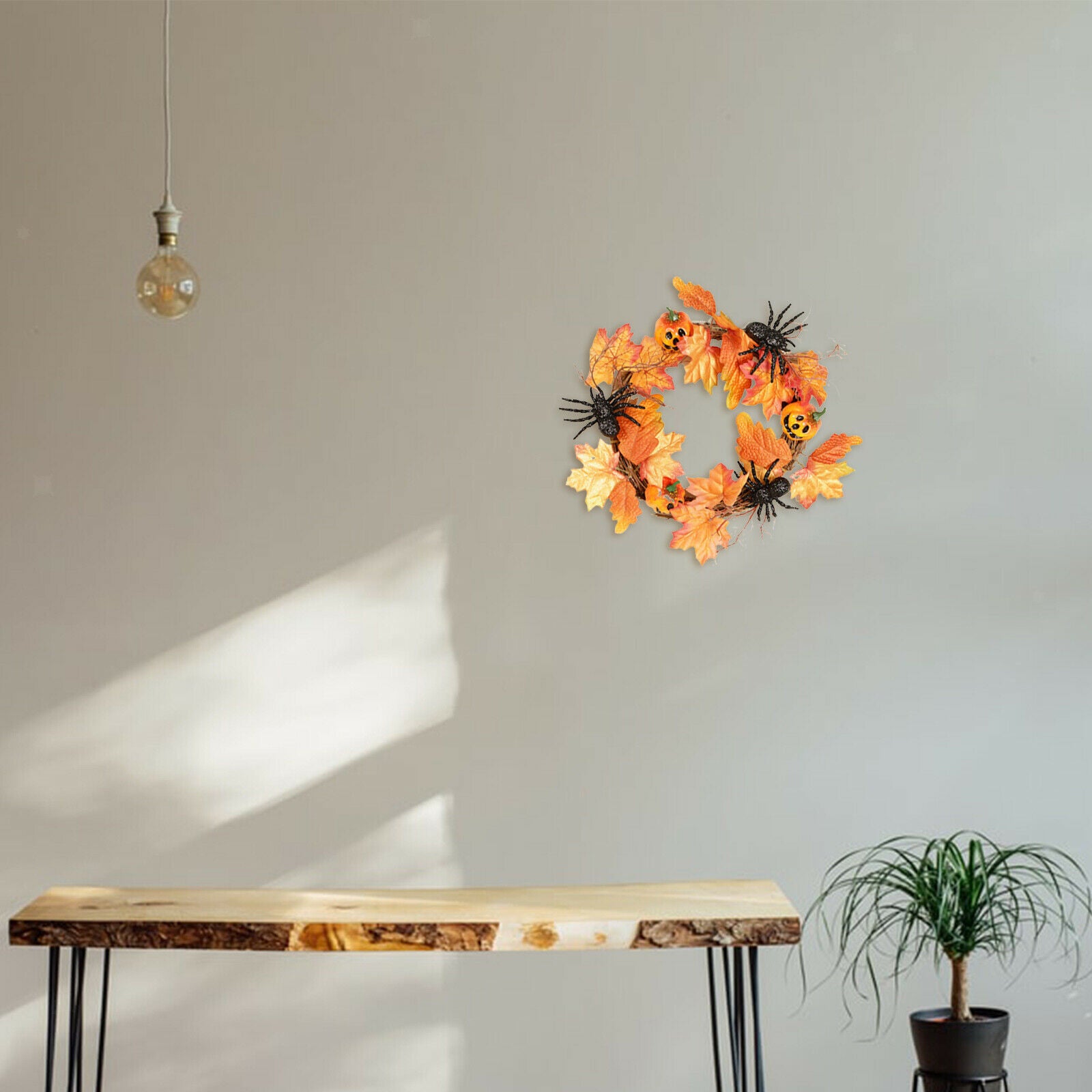 Round Autumn Maple Leaf Wreath Pumpkin Wreath Halloween Thanksgiving Decor