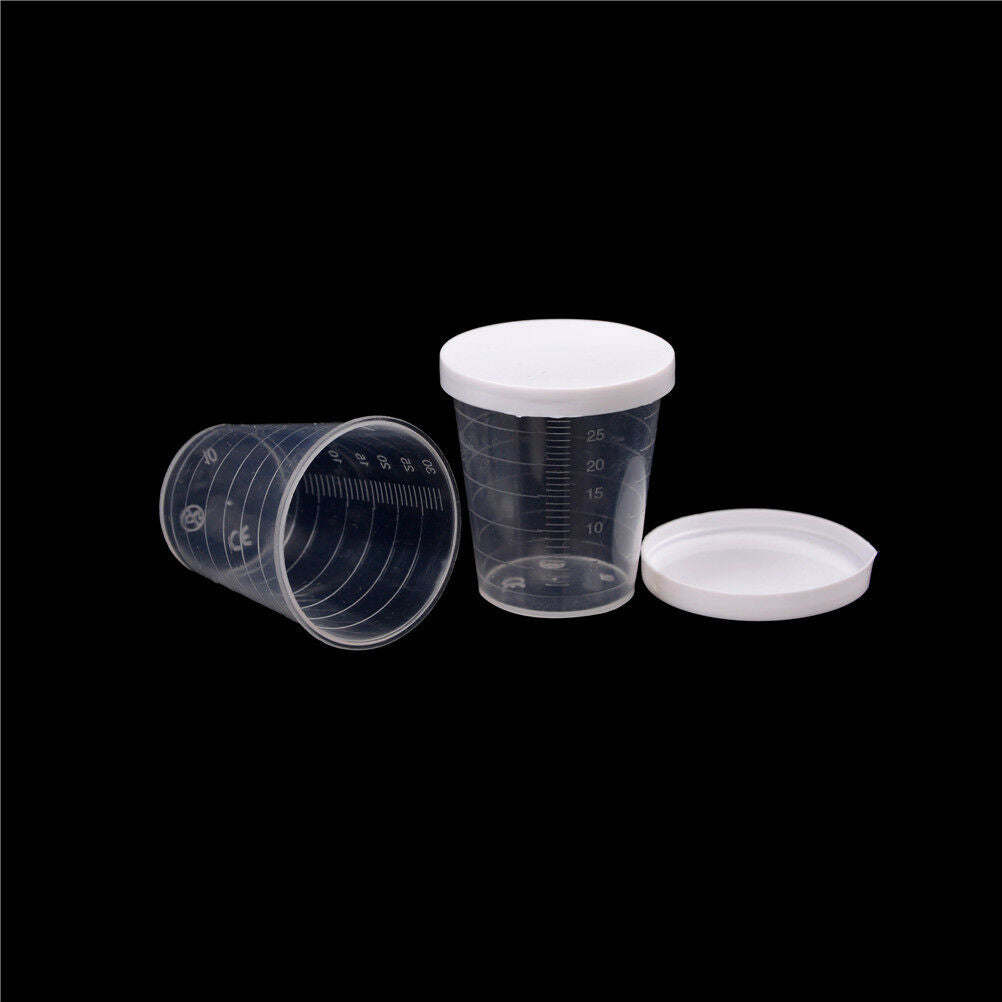 10x 30ml Plastic Lab Test Liquid Measuring Container Cups with Ca.l8