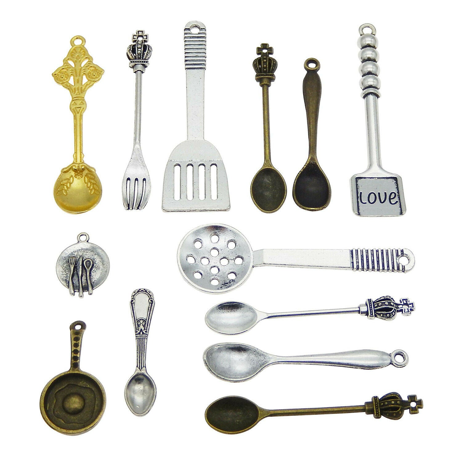 12pcs/Set Alloy Multi-colors Assorted Tableware Cookware Pendants Charms Jewelry