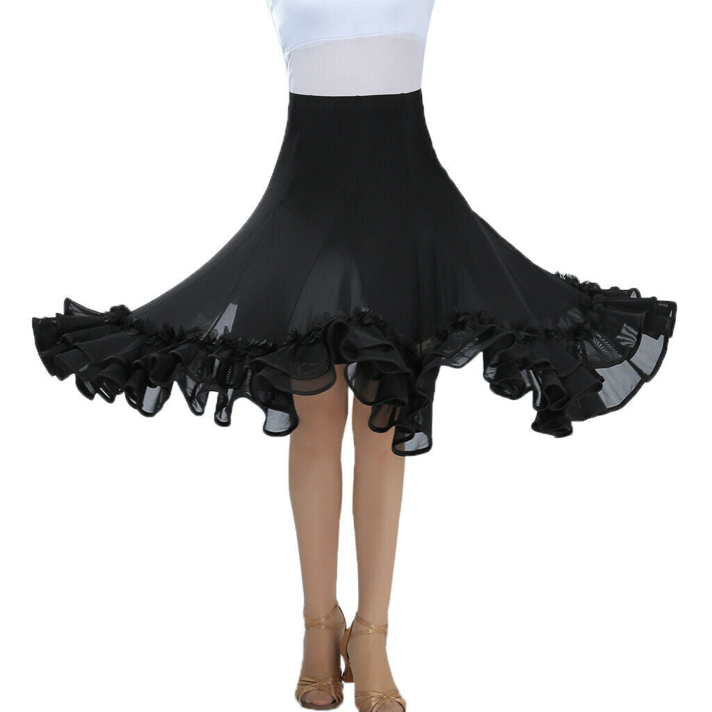 Flamenco Ballroom Waltz Dance Big Swing Skirt Tulle Modern Costume Black