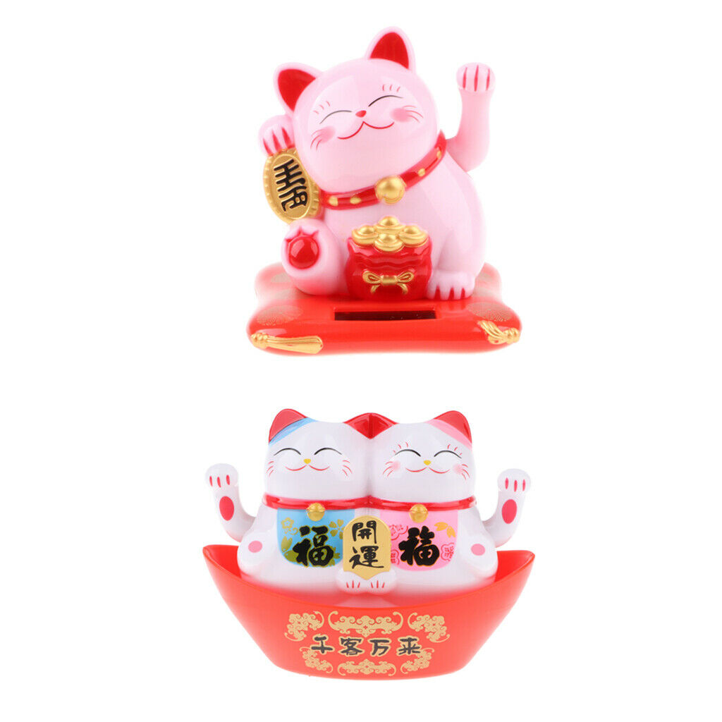 Nodding Bobbing Good Fortune Solar Cat with Shaking Hands for Attracting Wealth
