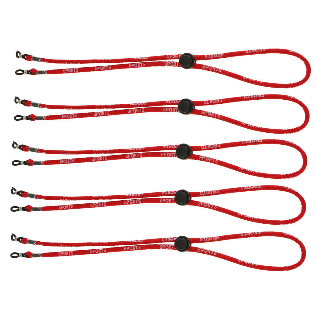 5 Pieces Adjustable Eyeglass Holder Eyewear Sports Band Cord Neck Strap Red