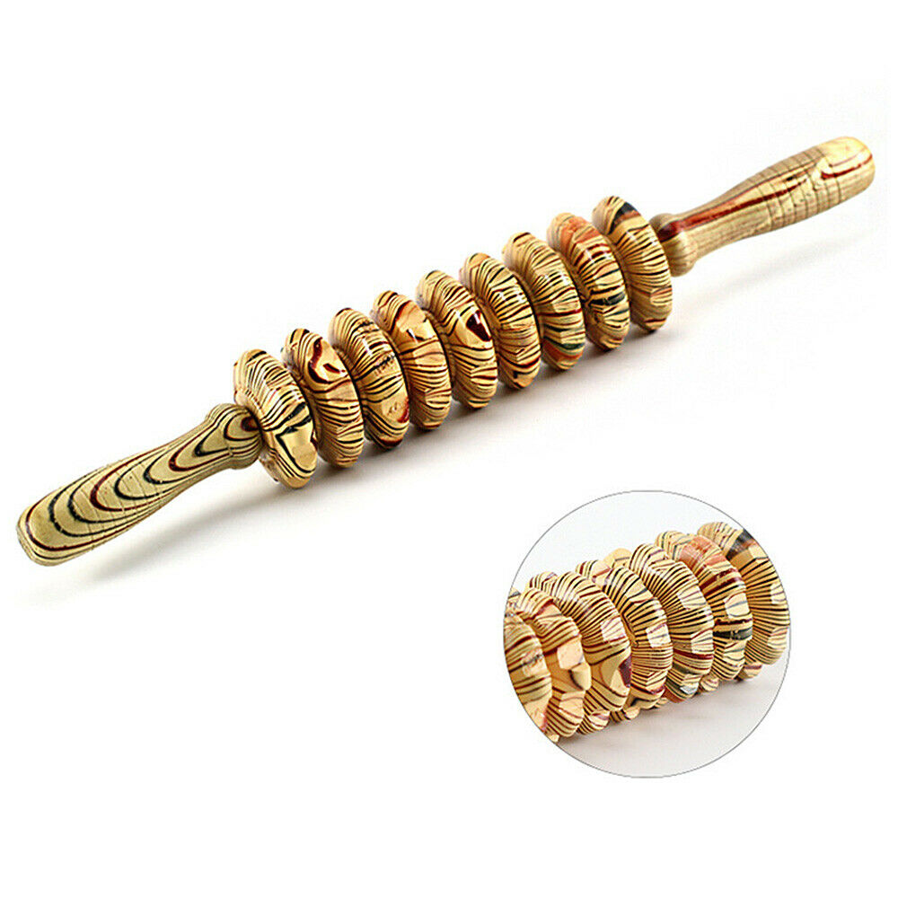 Wooden Roller Trigger Point Stick Body Therapy Massager Wand Muscle Relief Tools
