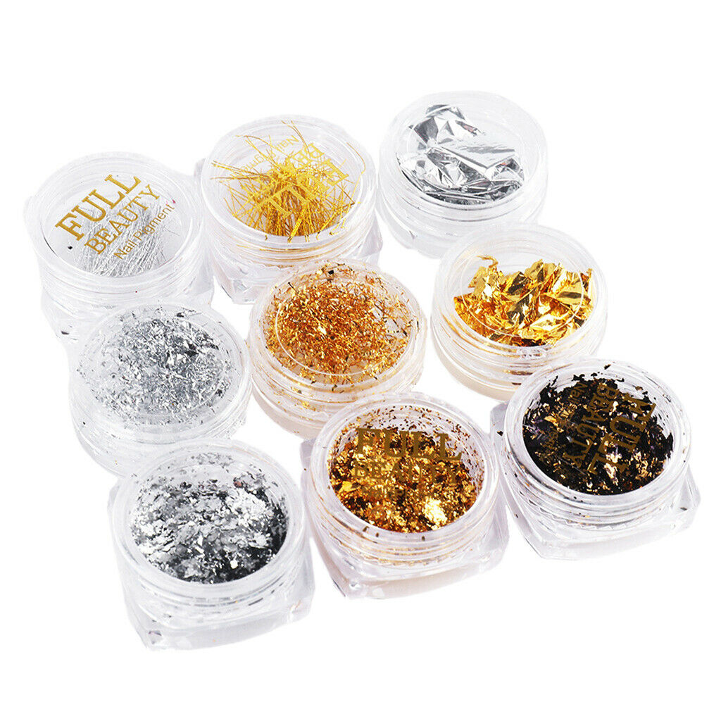 9 Boxes Nail Chips Foil Flakes Fragments Manicure Nails Glitter Supplies