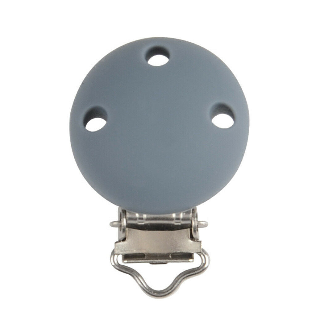 2Pcs Cute Baby Pacifier Round Silicone Soother Clip Metal  Clasp Gray