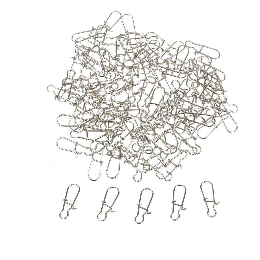 100pcs Fishing Lock Snap Hook Lure Connector Swivels Solid Ring Clips - 11mm