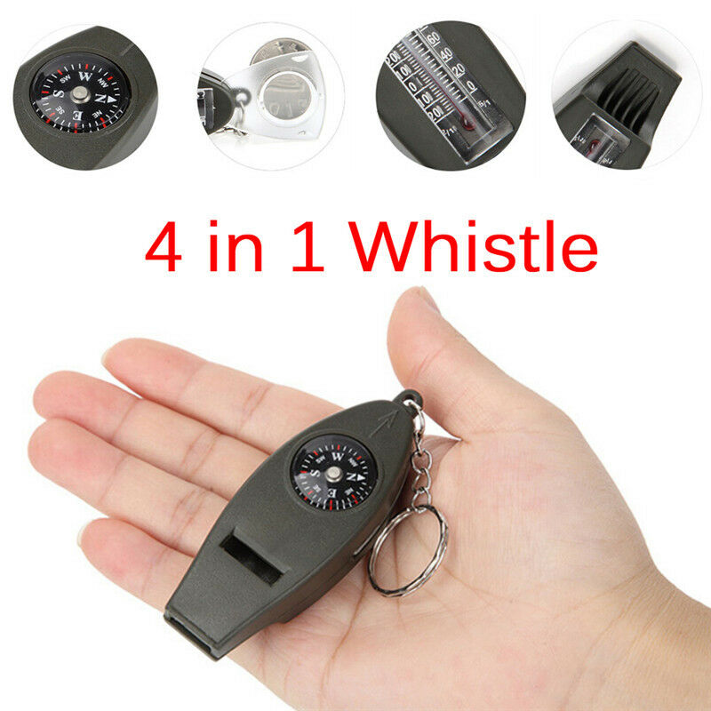 Mini Outdoor 4 In1 Survival Whistle Compass Magnifying Thermometer Keychai.l8