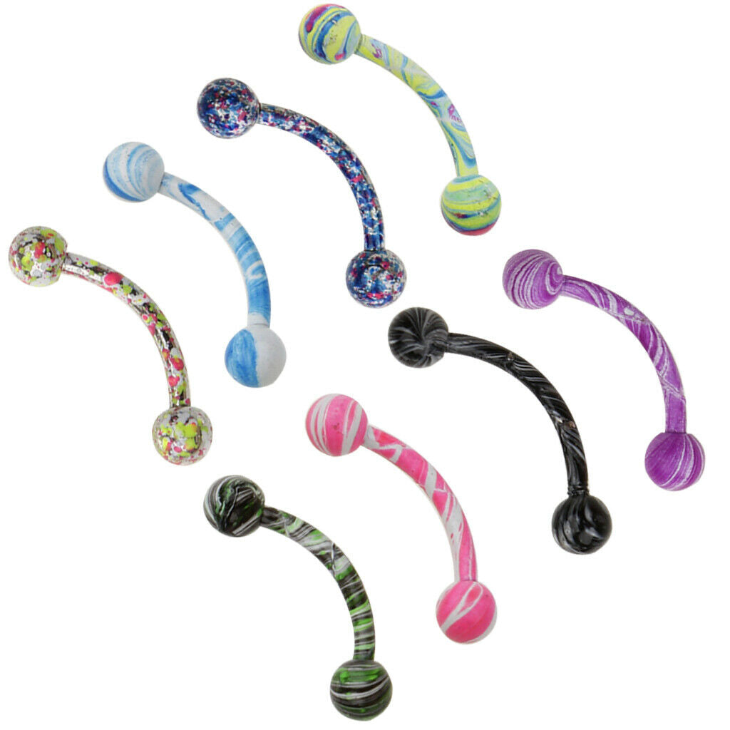 8pcs Stainless Steel Ball Curved Barbell Lip Stud