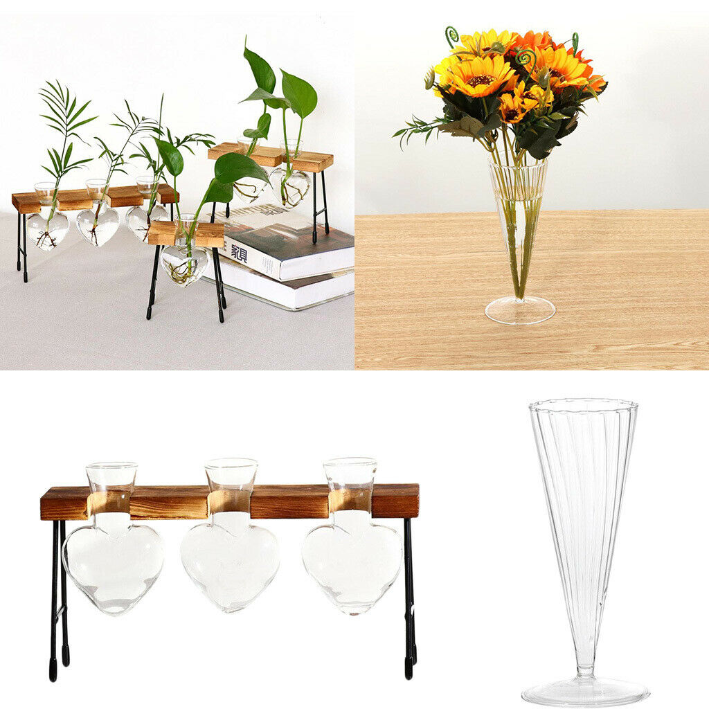 2pcs Test Tube Vase in Wooden Stand Desktop Glass Set Hydroponic Plants