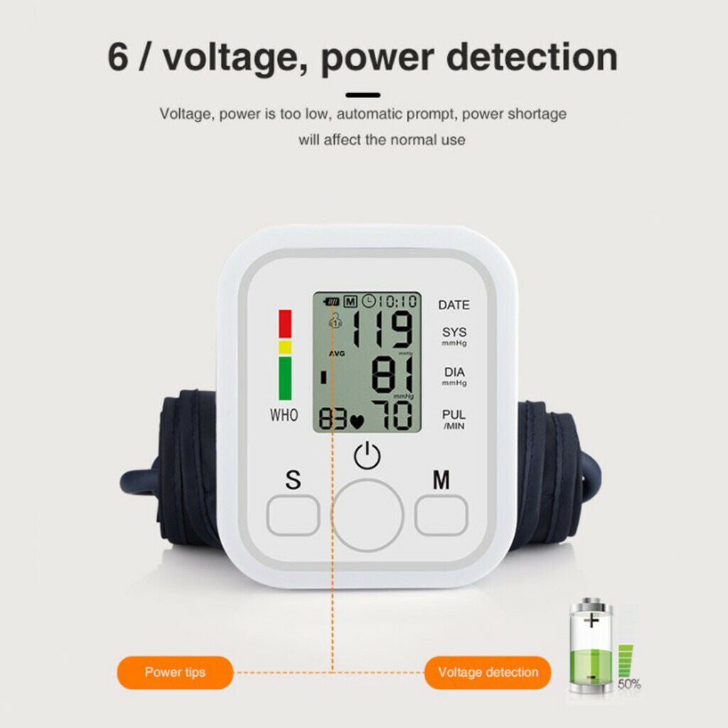 Digital Automatic Blood Pressure Monitor Upper Arm Machine White