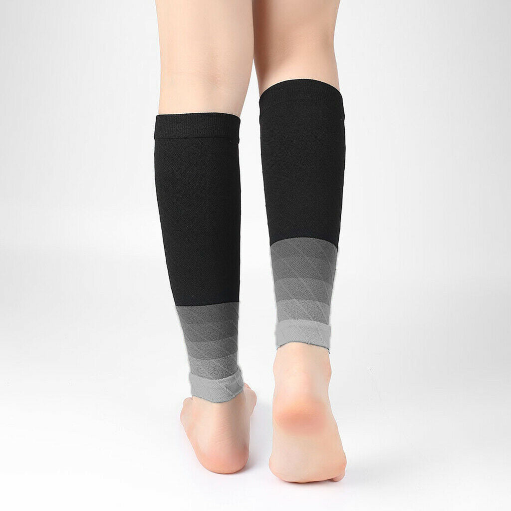 2 Pairs Calf Compression Socks for Man Woman Hikers Running Gym Gray and Red