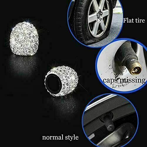 Bling Valve Stem Caps Universal Handmade Rhinestones Covers White Diamond 4 Pack