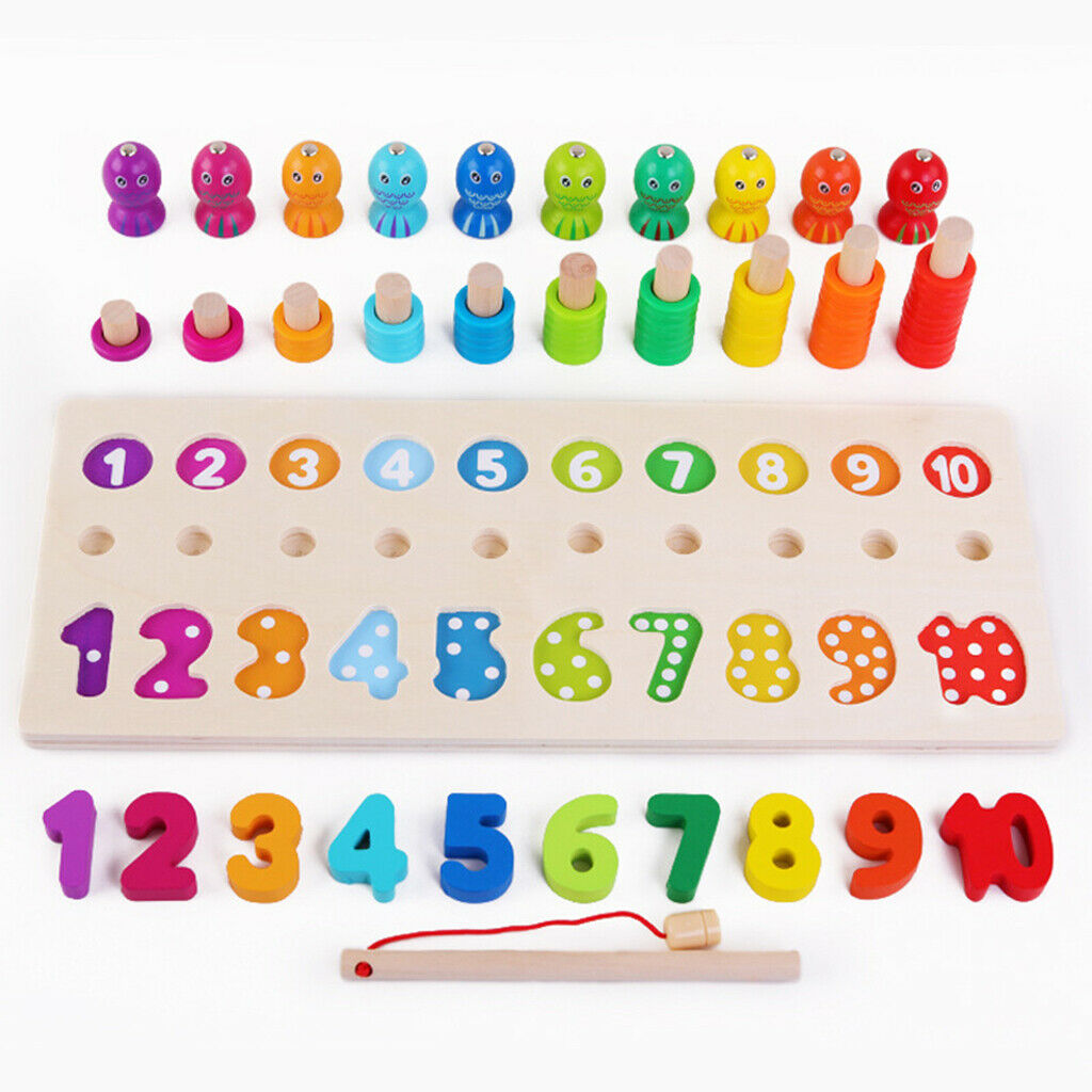 Wooden Math Fishing Toys Preschool Education Aids Toys for Children Kids