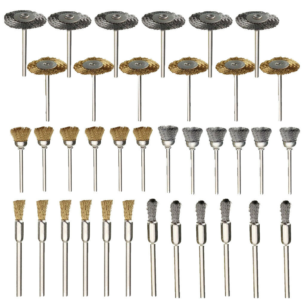 36Pcs/ Set Brass Steel Wire Wheel Shank Brush Cleaner Polishing Rotary Tool