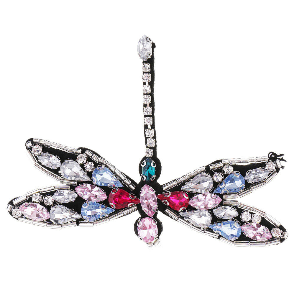 Dragonfly Beaded Rhinestones Patch Clothes Bag Sewing Applique for DIY Craft