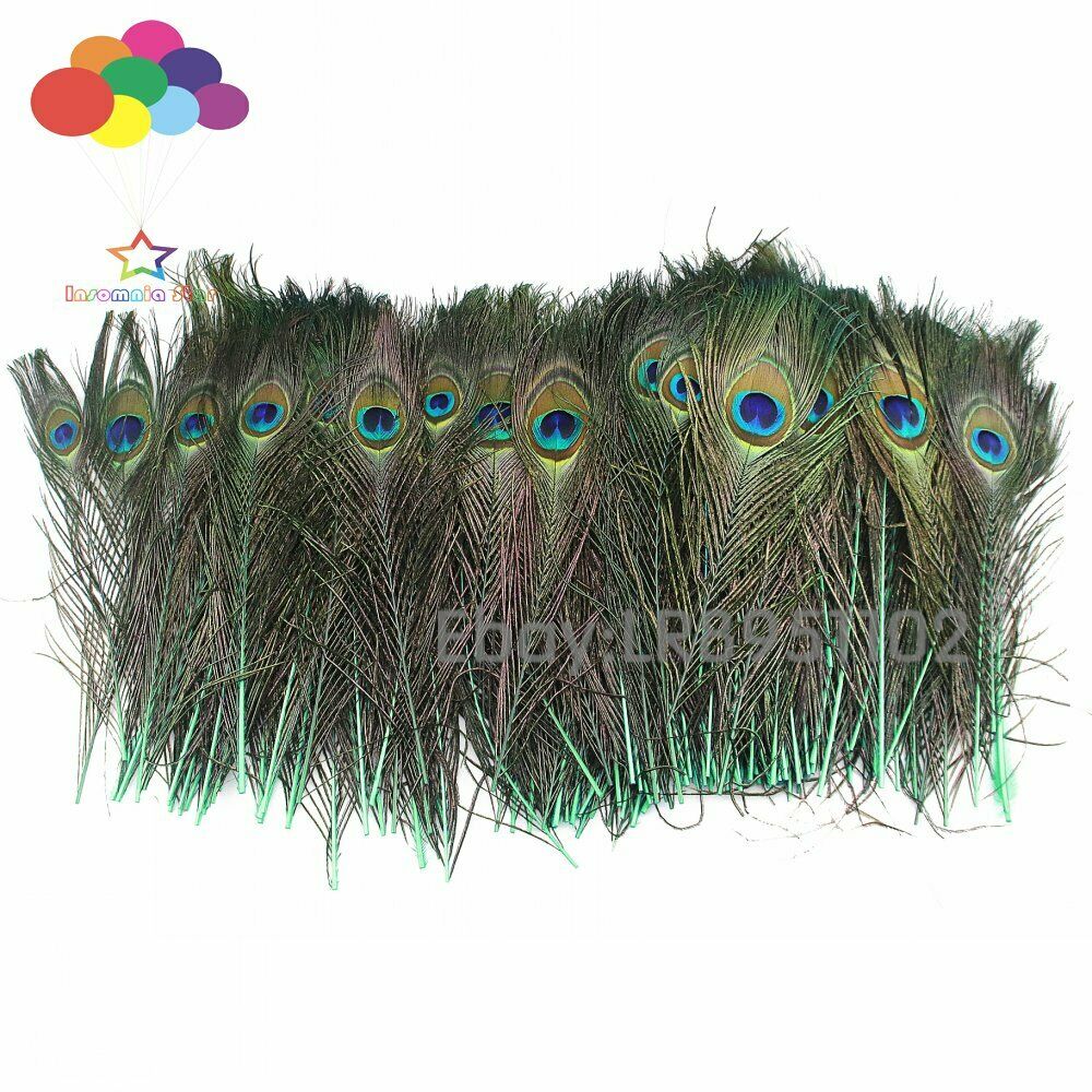 100pcs Peacock Tail grass green 25-30cm Feather Eyes Decoration Wedding Party