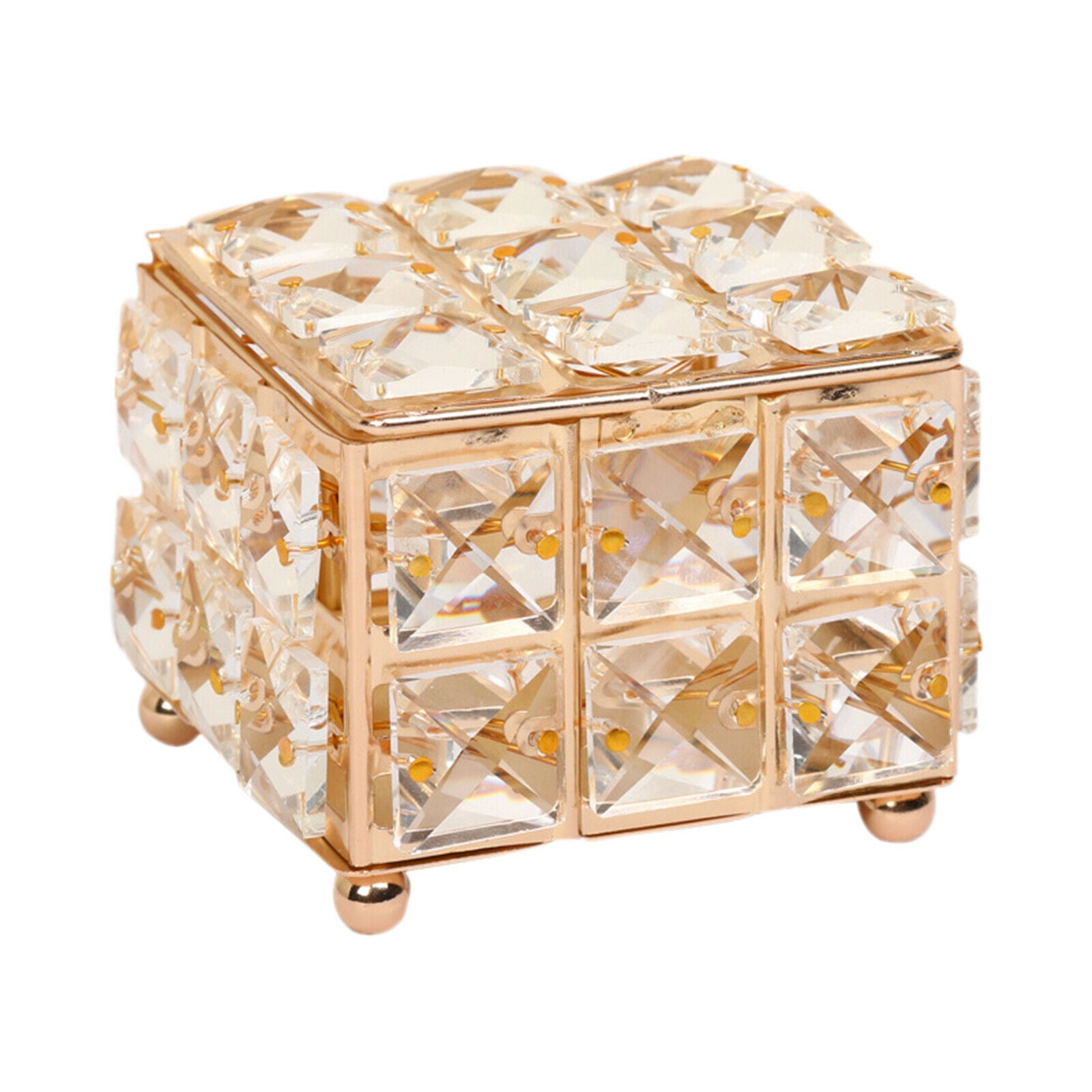 Golden Crystal Jewelry Box Bracelet Beads Trinket Storage Case Holder Gift