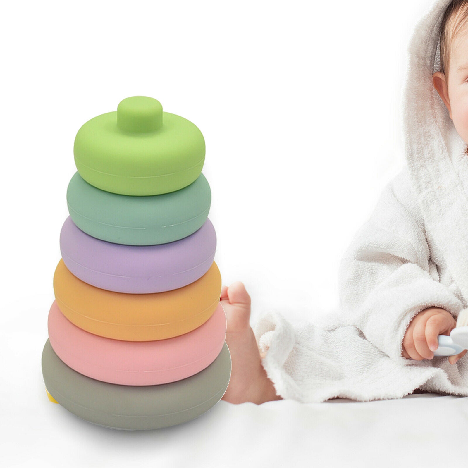 Kids Silicone Baby Stacking Rings Educational Toys Rainbow Fun Stacker