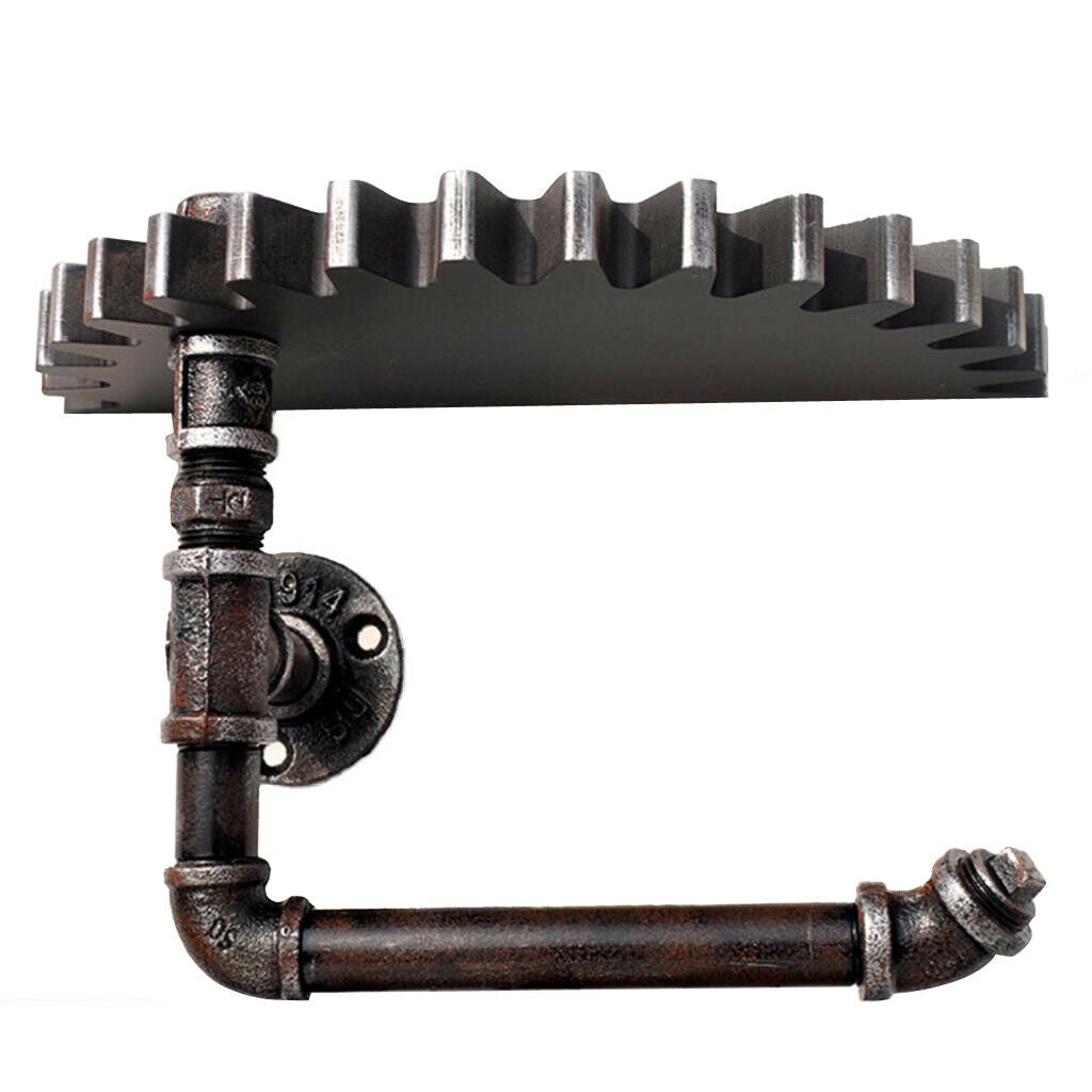 Retro Rustic Iron Pipe Wall Shelf Rack Toilet Paper Towel Hanger Hook Holder