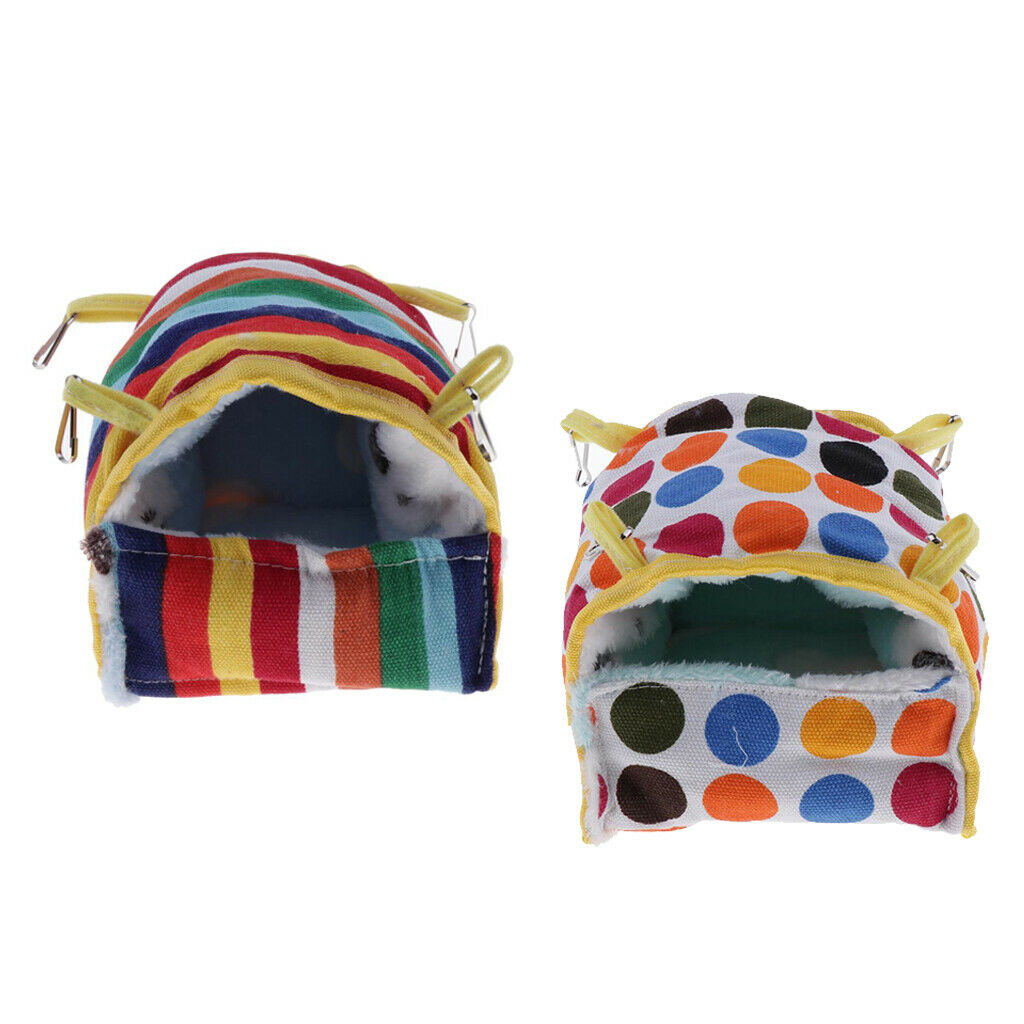 Set of 2 Cloth Hamster Sleeping Nest Warm Cage Ribbon Pattern Indoor Outdoor