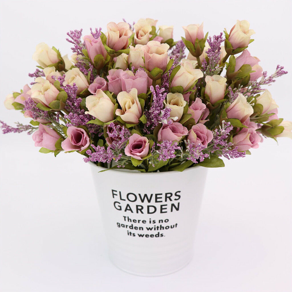 20 Heads Roses Artificial Flower Bunch Bouquet Home Wedding Decor Purple