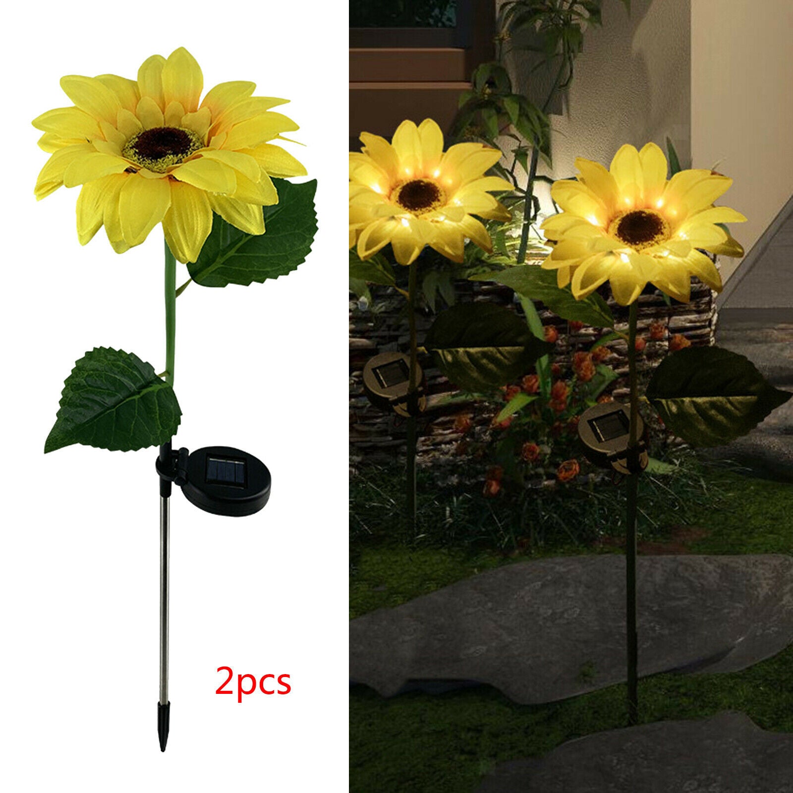 2 Pack Yard Garden Solar Power Sunflowers Lights Stakes Lawn Patio Decor