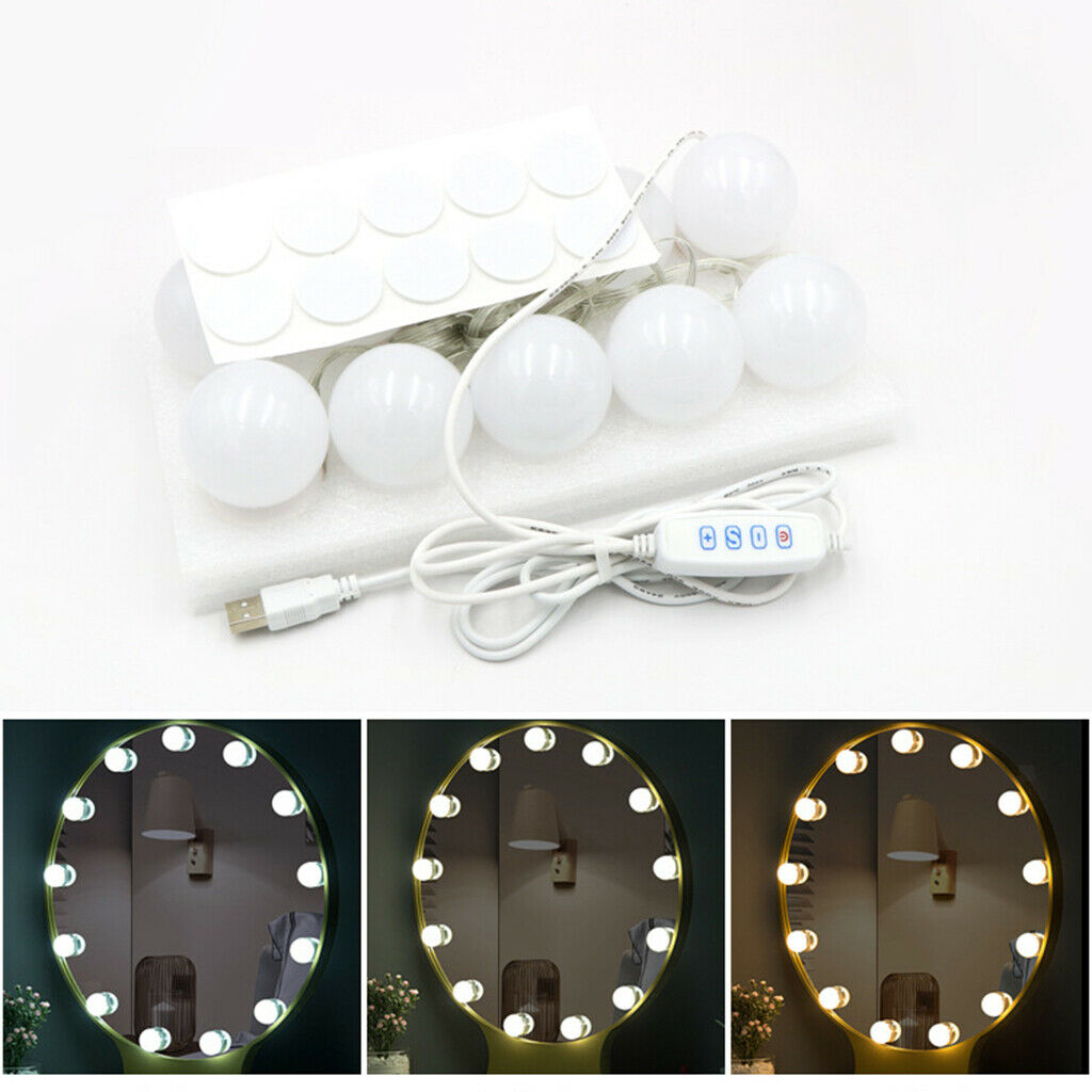 10 Pieces Vanity Lights Fitting Mirror Light Bulbs Lamp USB Adapter 3 Colors