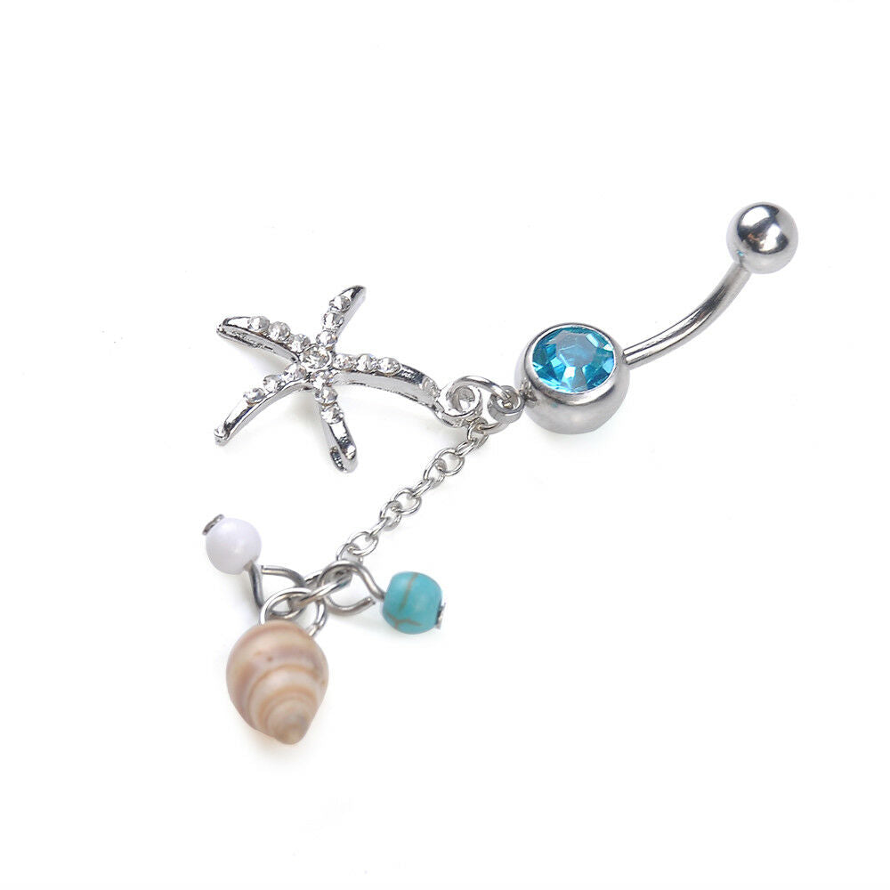 Rhinestone Body Piercing Dangle Crystal Navel Belly Button Bar Barbell Rings CA