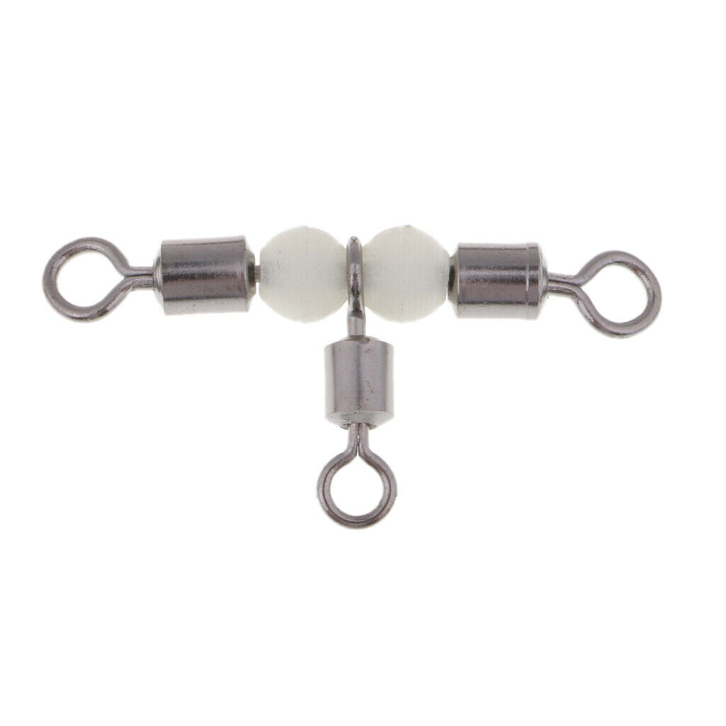 20pcs Durable 3-Way Swivels Connectors with Glow Bead T-shape Swivels Rolling