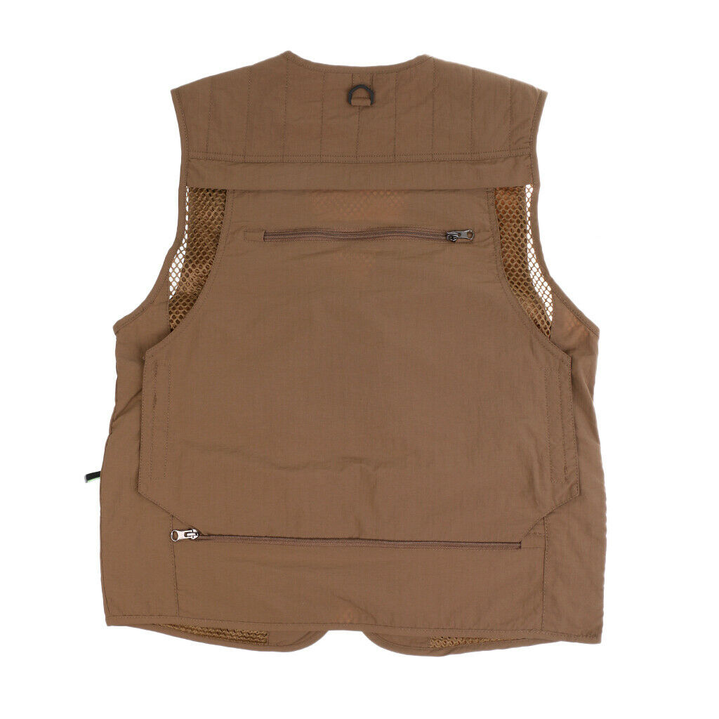Mens Outdoor Multi-Pocket Fishing Hunting Vest Photography Jacket Khaki 3XL