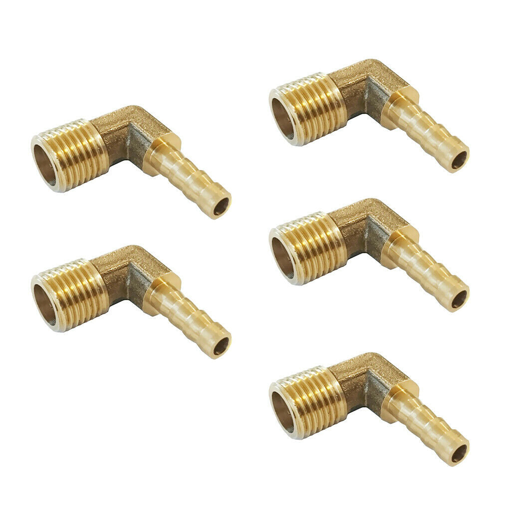 5Pcs 1/4 BSP to 10mm Brass 90 Male Elbow Barbed Hose Tail Pipe Gas Fittings