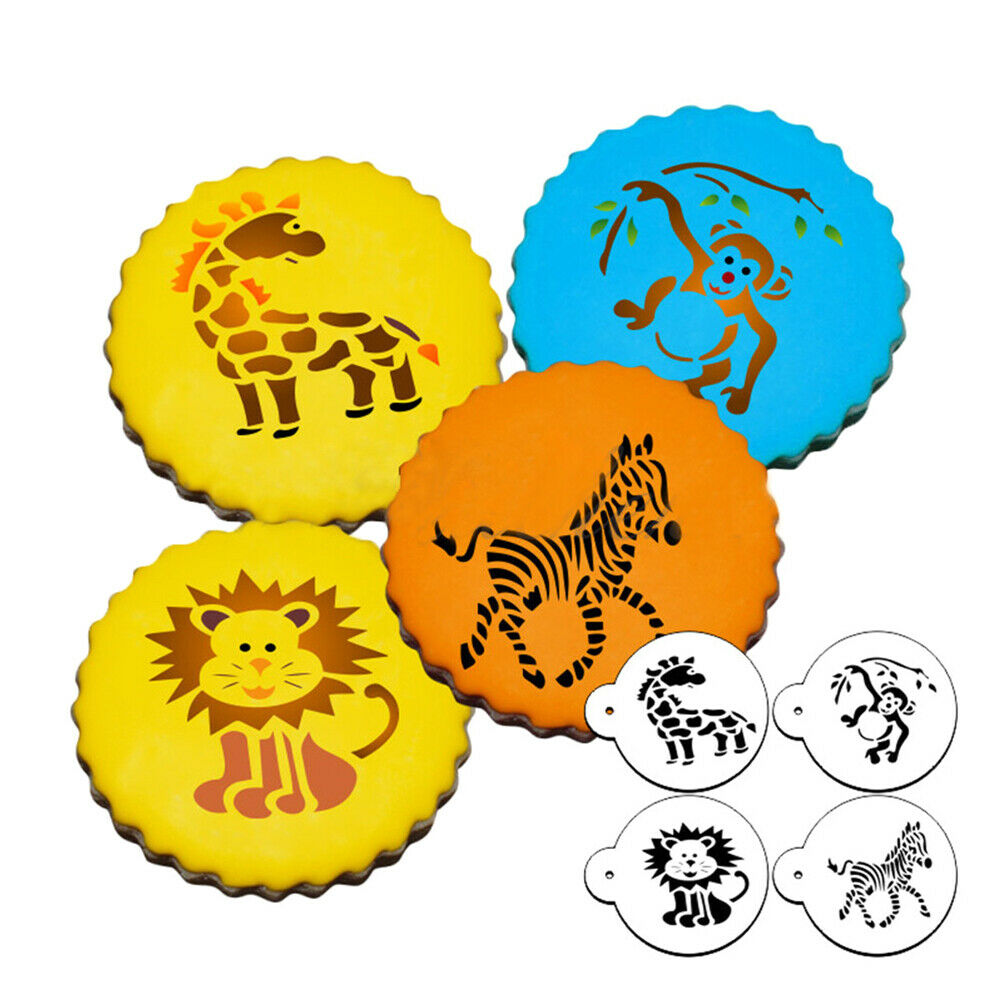 4pcs Animals Cookie Stencil for Cake Decor Sugarcraft Fondant DIY Mold St.l8