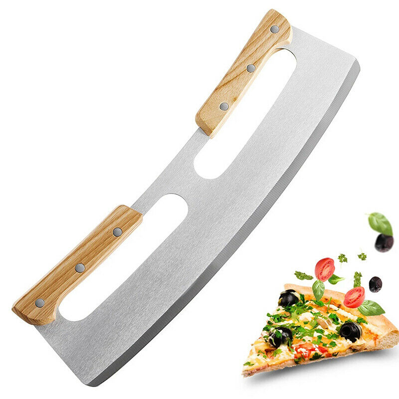 Pizza Cutter Rocker Stainless Steel with Wooden Handle 14 Inch Upgraded Sharp
