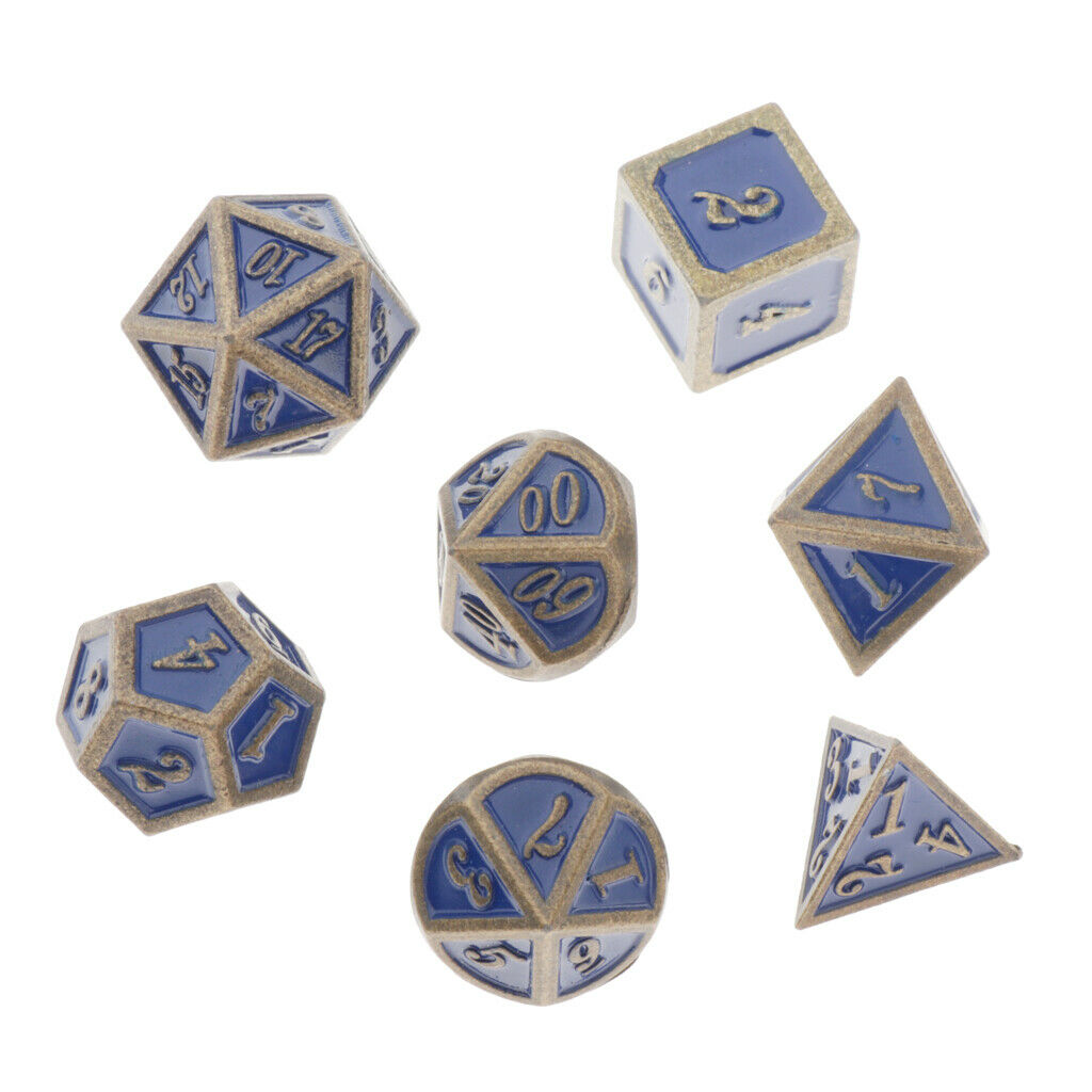 Set of 7pcs Polyhedral Metal Dice Standard Size for Pathfinder RPG Games