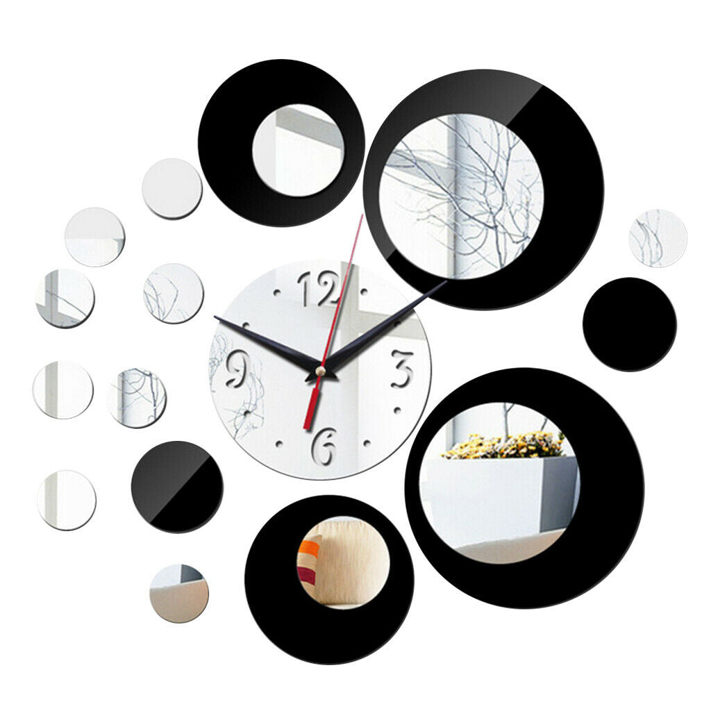 DIY Quartz Wall Clock Acrylic Mirror Clocks Living Room Decor Black