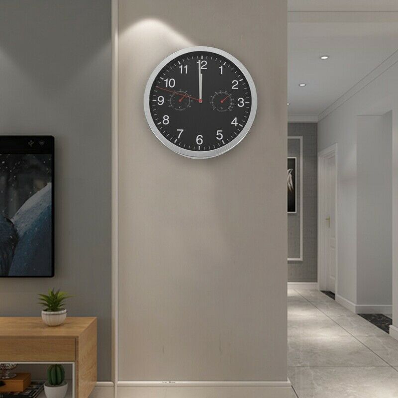 3 in 1 Silent Quartz Wall Clock Quiet Sweep Movement Thermometer Hygrometer NoW7