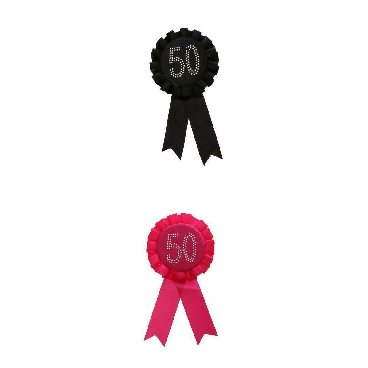 2Pcs Novelty Diamante Rhinestone Rose 50th Birthday Rosette Satin Ribbon