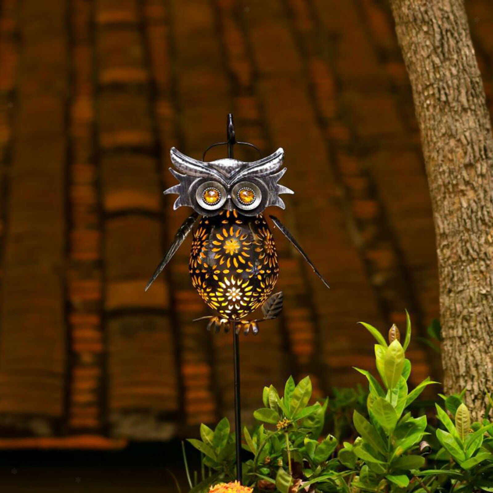 Solar Owl Lantern Light Decor Garden Walkway Yard Lawn Patio Warm White
