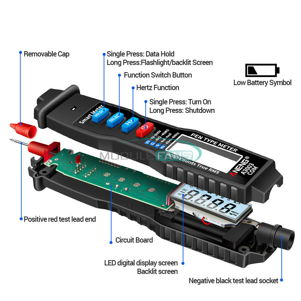 A3003 Digital Multimeter Pen Type 4000 Count with Non AC/DC Contact Tester