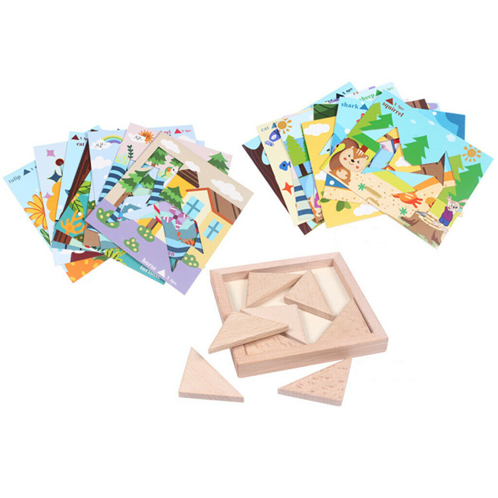Wooden Triangle Jigsaws Blocks Montessori Puzzles Sorting Toys for Kids