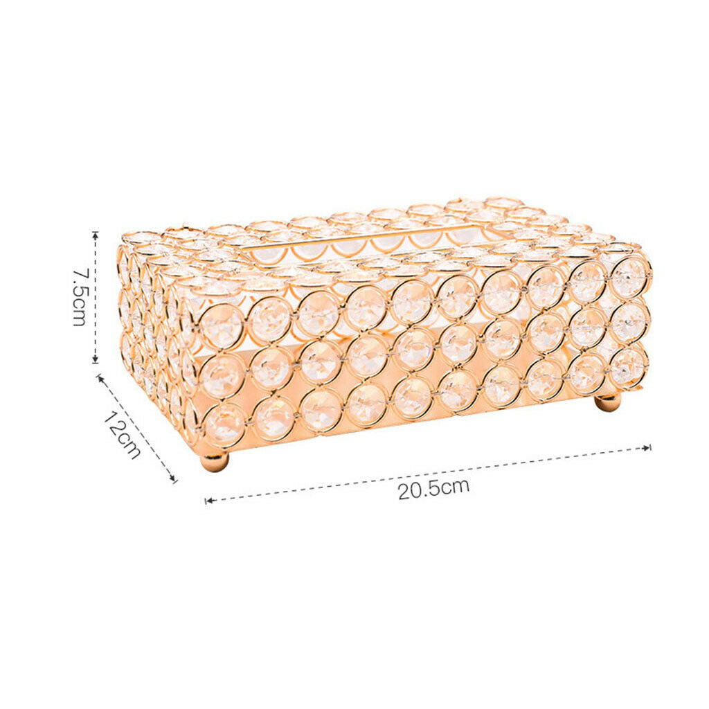 Crystal Facial Tissue Box Cover Golden Rhinestones Napkin Case Kitchen Home
