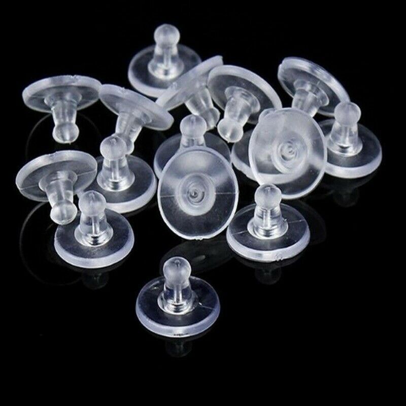 100Pcs Plastic Earring Plugging Stopper Holders Rubber Blocked Transparent Clear