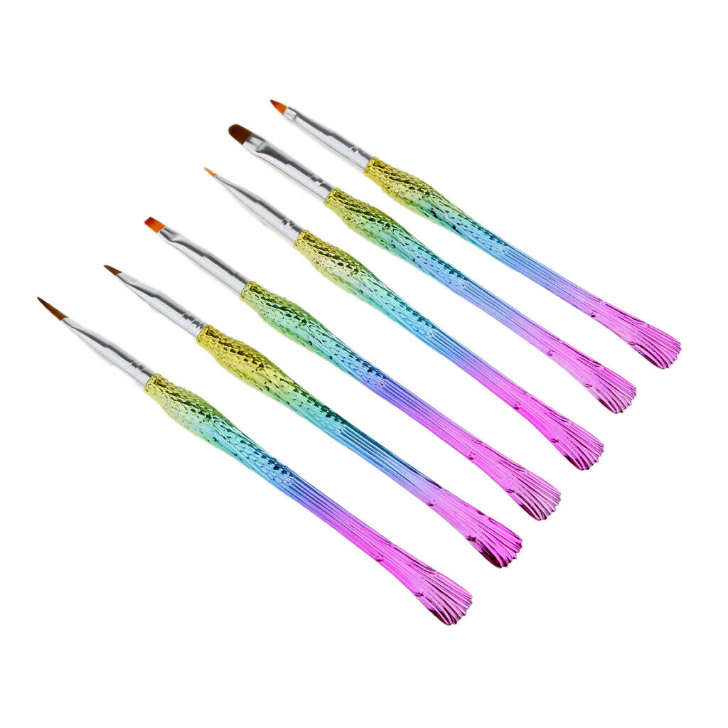 6 Piece Mermaid Tail UV Gel Polish Nail Art Drawing Painting Pen Brushes Set