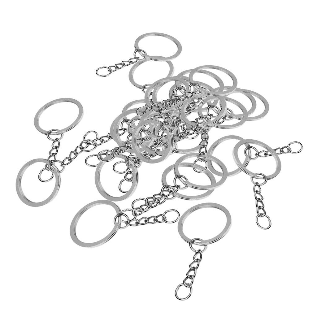 Platinum Tone 20 Keyring Key Chain Finding Split Rings with Link, 28mm
